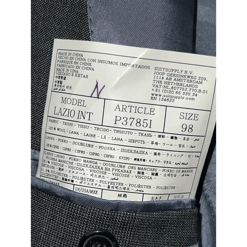 Suitsupply Blazer 38L/98 Vitale Barberis Gray Pure Wool Sport Coat Mens Lazio